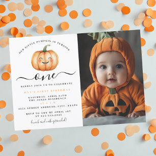 Photo Cute Little Pumpkin First Birthday Party  Invitation