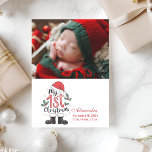Photo Cute Santa Baby 1st Christmas Holiday Card<br><div class="desc">Celebrate your newborn’s first Christmas with this sweet and festive photo card featuring playful holiday elements like Santa’s boots, holly, and a red hat. Designed for proud new parents, this adorable layout pairs your baby's photo with their birth details and name, creating a keepsake that will melt hearts for years...</div>