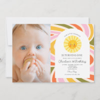 Photo Cute Sun Colourful Retro Wavy 1st Birthday