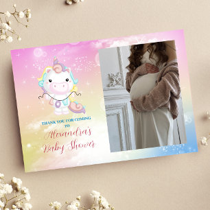 Photo Cute Unicorn Rainbow Baby Shower Thank You Card