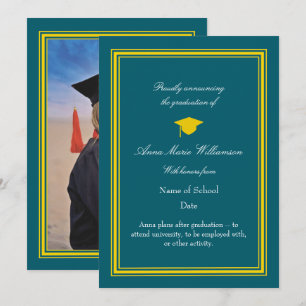 Photo - Dark Cyan Proudly Announcing Graduation Card