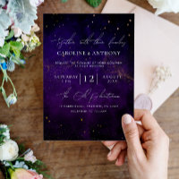 Photo Dark Purple Watercolor Magical Gold Wedding
