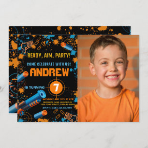 Photo Dart Party Birthday Invitation   Dart Gun