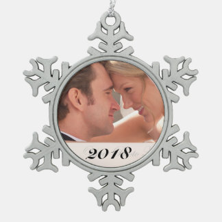 Photo Date Personalised Snowflake Pewter Christmas Ornament