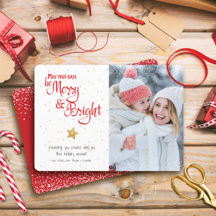 Photo Days Be Merry Bright Gold Star Rustic Custom Holiday Card