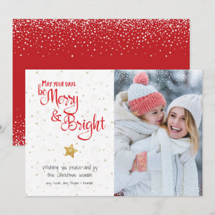 Photo Days Be Merry Bright Gold Star Script Rustic Holiday Card