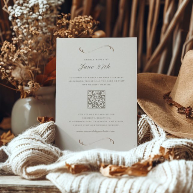 Photo/Details Fall Ivory & Ash Wedding RSVP Card (Creator Uploaded)