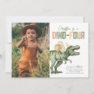 Photo Dino-Four Birthday Invitation 
