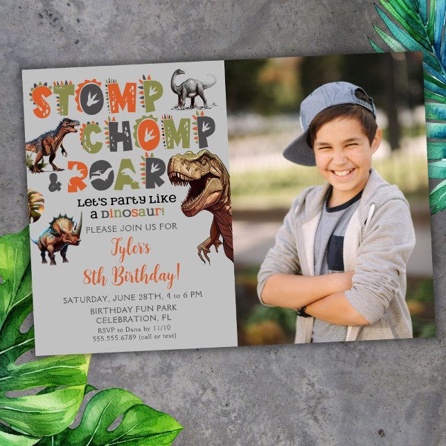Photo Dinosaur Typography Cool Birthday Invitation (Creator Uploaded)