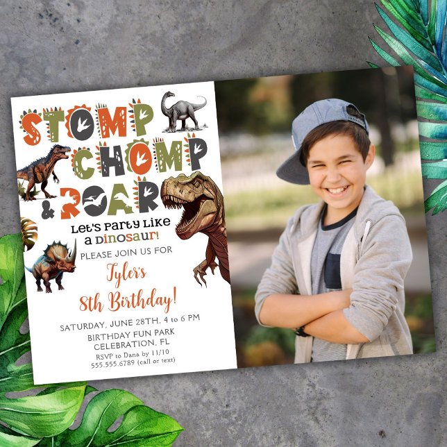 Photo Dinosaur Typography Cool Birthday Invitation (Creator Uploaded)
