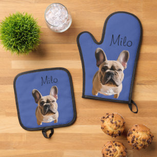 Photo Dog Cat Custom Monogram Oven Mitt & Pot Holder Set