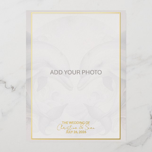 Photo Dolphin Wedding Invitation Foil Postcard  (Front)