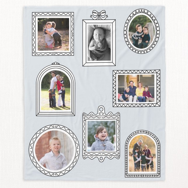 Photo Doodle Frame Modern Fun Picture Wall Fleece Blanket (Fun photo doodle frame picture wall effect memories keepsake fleece blanket)