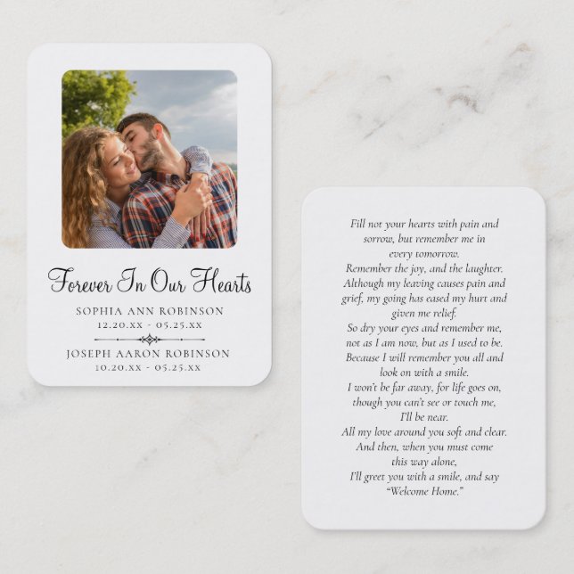 Photo Double Joint Memorial Funeral Prayer Card (Front/Back)