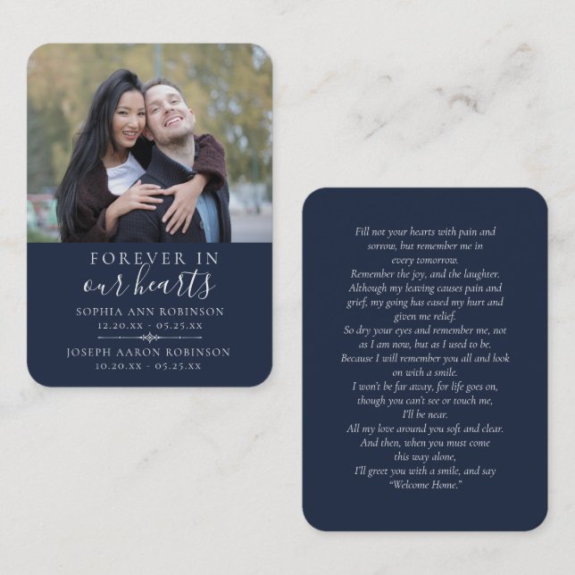 Photo Double Memorial Funeral Blue Prayer Card (Front/Back)