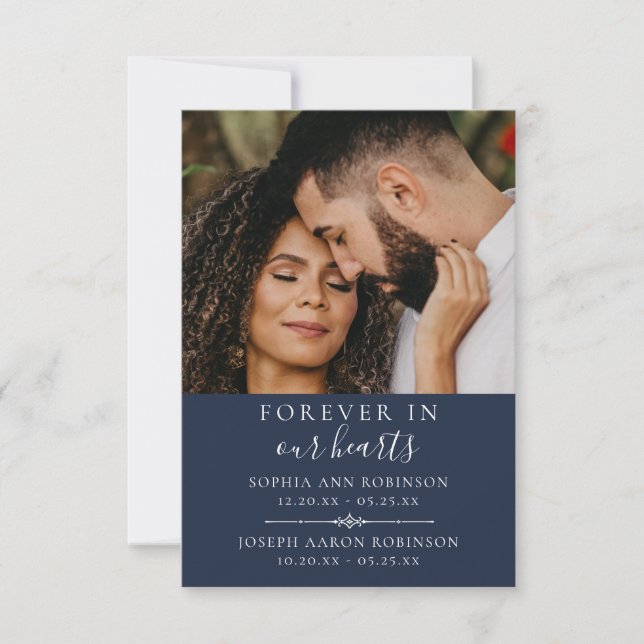 Photo Double Memorial Funeral Blue Prayer Card  (Front)