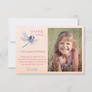 Photo Dragonfly Girl's Birthday Thank You Card