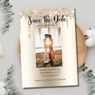 Photo Dripping Glitter Modern Engagement Save The Date