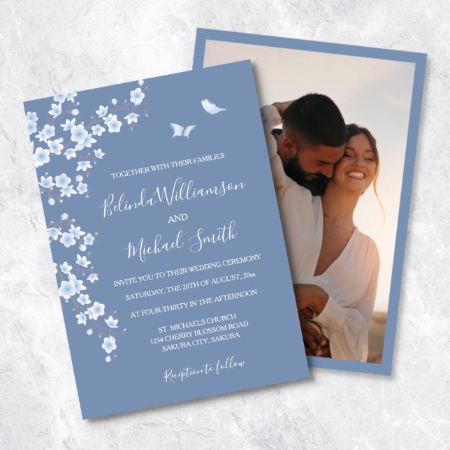 PHOTO Dusty Blue Cherry Blossom | Wedding Invitation (Creator Uploaded)