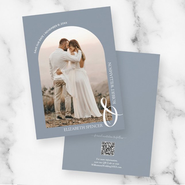 Photo Dusty Blue QR Code Wedding Save The Date (Creator Uploaded)