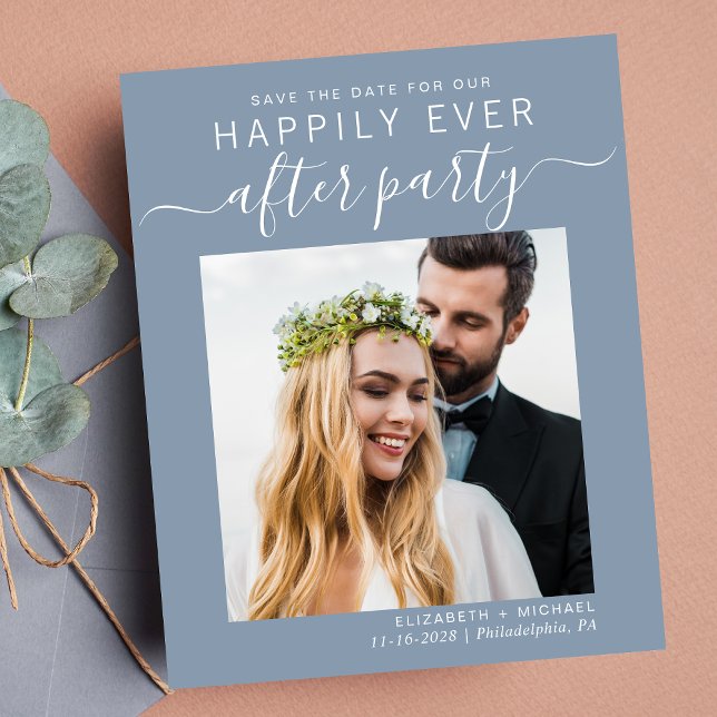 Photo Dusty Blue Wedding Reception Save The Date (A chic save the date announcement for a reception to celebrate your elopement or private wedding)