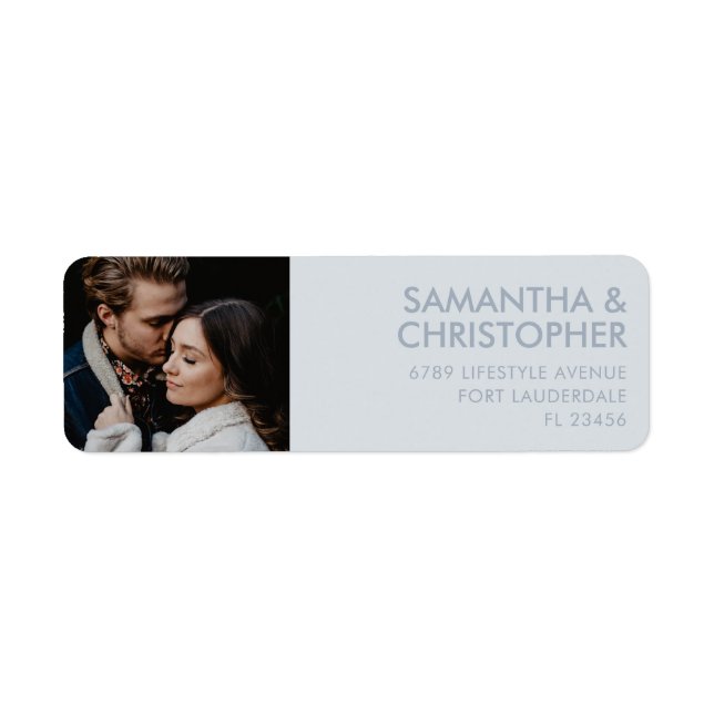 Photo Dusty Blue Wedding Return Address Label (Front)