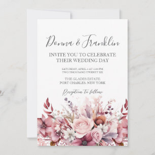  Photo Dusty Rose Pink QR Code Wedding Invitation