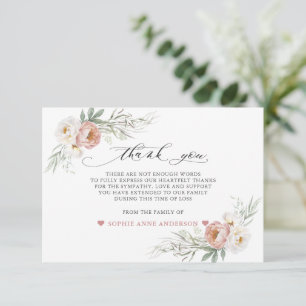 Photo Dusty Rose White Flowers In Loving Memory Thank You Card