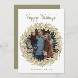 Photo Edelweiss Alpine Floral Wreath Holiday Card