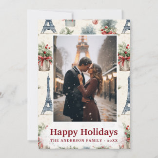 Photo Eiffel Tower Chic Paris Vintage Christmas Holiday Card