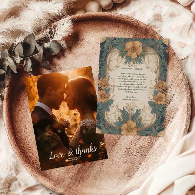 Photo Elegant Art Nouveau Floral Wedding  Thank You Card (Creator Uploaded)