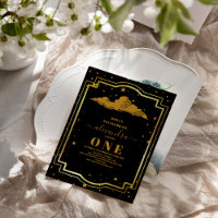 Photo Elegant Black Gold Celestial 1st Birthday