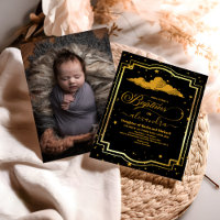 Photo Elegant Black Gold Celestial  Baptism