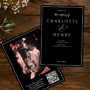 Photo Elegant Black QR Code and RSVP Wedding Invitation