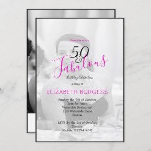 Photo Elegant Black White Pink 50 and Fabulous Invitation