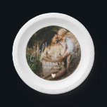 Photo Elegant Calligraphy Baby Shower Hello baby  Paper Plate<br><div class="desc">Create the perfect baby shower with my enchanting collection of Whimsical Calligraphy Black and White Baby Shower Invitations and Decor. Elevate your celebration with elegant monochrome designs featuring intricate calligraphy and minimalist elements. Create unforgettable moments for your special day with this charming ensemble of invitations and decor, perfect for welcoming...</div>