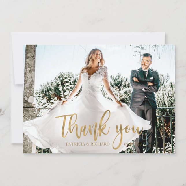 Photo Elegant Calligraphy Wedding Thank You Card (Front)