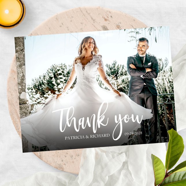 Photo Elegant Calligraphy Wedding Thank You Postcard (Creator Uploaded)