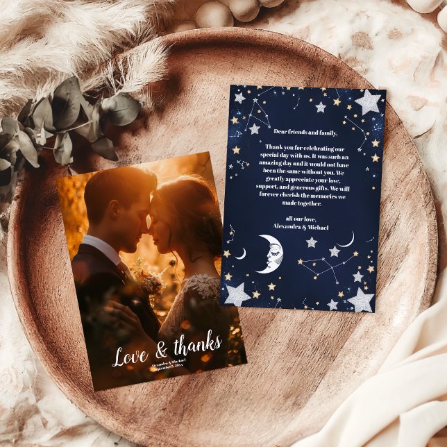 Photo Elegant Celestial Crescent Moon Wedding Thank You Card (Creator Uploaded)