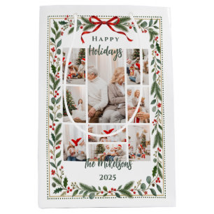 Photo Elegant Classic Christmas Botanicals Medium Gift Bag