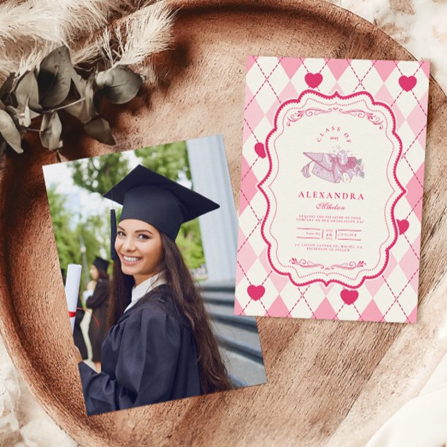 Photo Elegant Coquette Pink Bow Graduation Invitation (Creator Uploaded)