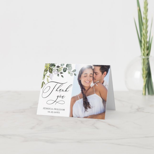 PHOTO Elegant Eucalyptus Greenery Wedding Thank You Card (Front)