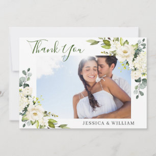 PHOTO Elegant Eucalyptus White Roses Floral Thank You Card