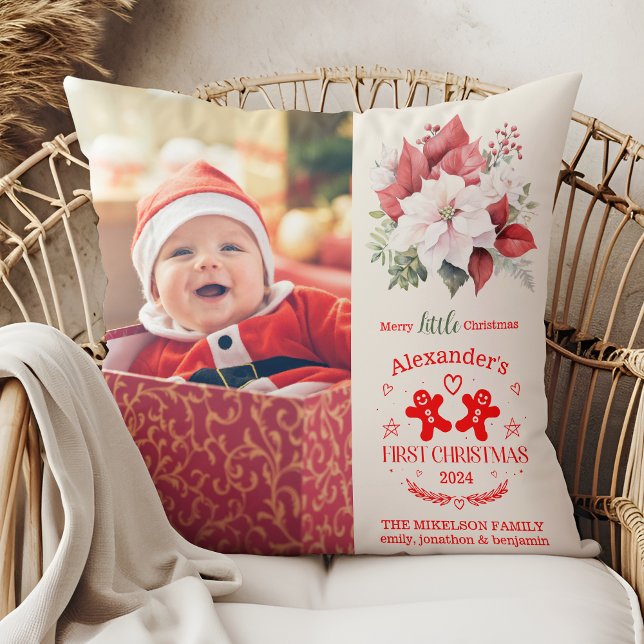 Photo Elegant Floral Baby's First Christmas Cushion (Creator Uploaded)