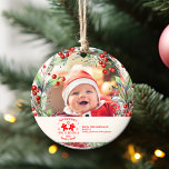 Photo Elegant Floral Baby's First Christmas Ornament<br><div class="desc">Cherish the magic of your baby's first Christmas with a keepsake that will adorn your tree for years to come. Our Photo Elegant Floral Baby's First Christmas Ornament is a beautiful blend of elegance and sentimentality, perfect for celebrating this special milestone. Elegant Floral Design: Intricate, hand-drawn floral motifs frame your...</div>