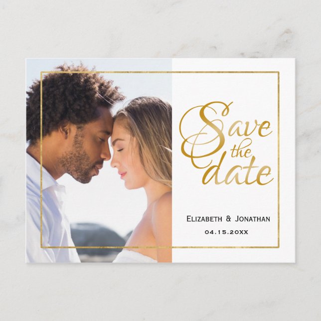 Photo Elegant Gold Script Formal Save The Date ZZ Announcement Postcard (Front)