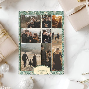 Photo Elegant Green White Holly Holiday Card