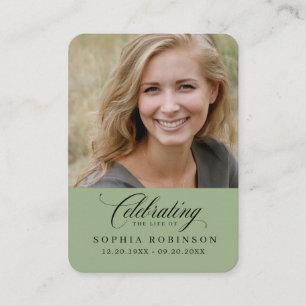 Photo Elegant Memorial Sage Green Prayer Card