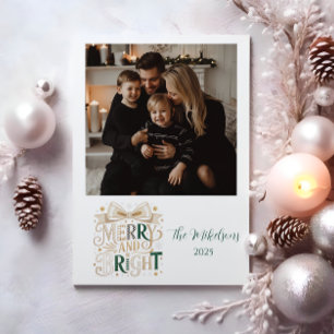 Photo Elegant Merry and Bright Christmas Holiday Card