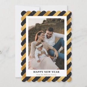 Photo Elegant Modern Black Gold New Year Card